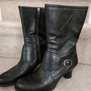 Born Dark Leather Heeled Boots with Buckle
